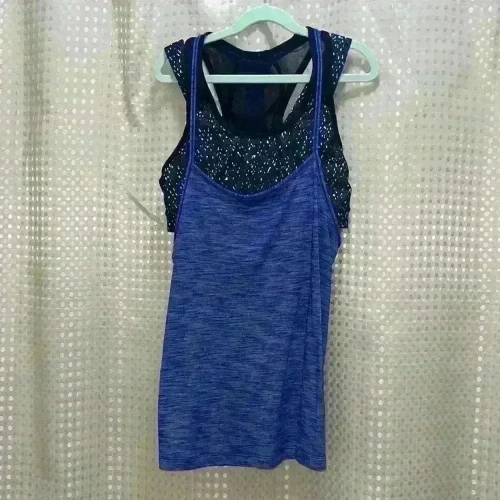 Lululemon Tough It Out Tank Heathered Sapphire Blue/ButterflTexture Blck/White